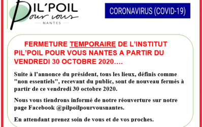 COVID 19 – FERMETURE TEMPORAIRE AU 30/10/2020
