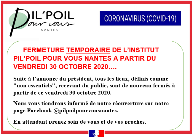 COVID 19 – FERMETURE TEMPORAIRE AU 30/10/2020